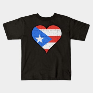 Puerto Rican Jigsaw Puzzle Heart Design - Gift for Puerto Rican With Puerto Rico Roots Kids T-Shirt